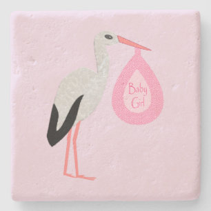 Hübsch Pink Baby Storch Steinuntersetzer