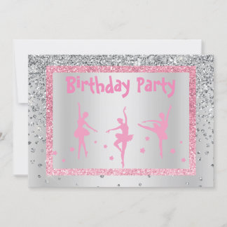 Hübsch Pink Ballerina Sparkle Childrens Geburtstag Einladung