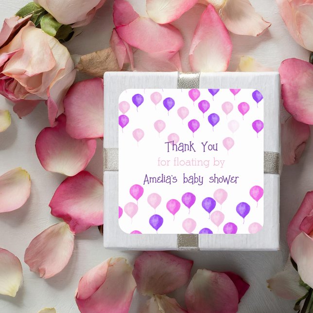 Hübsch Pink Balloons Babydusche Quadratischer Aufkleber (Von Creator hochgeladen)