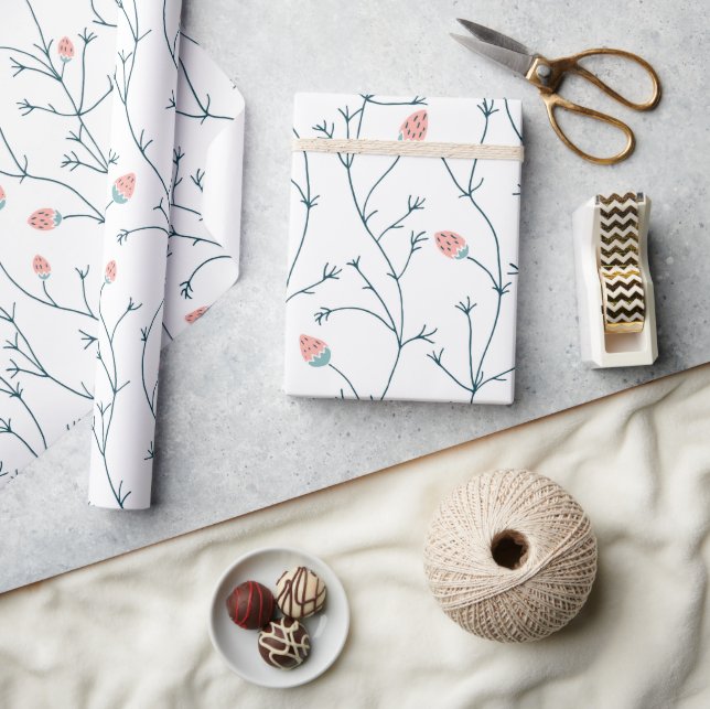 Hübsch Pink Berry Vine Blumengeschenk Geschenkpapier (Kunsthandwerk)