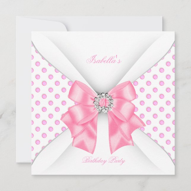 Hübsch Pink Birthday Party White Polka Dots Einladung (Vorderseite)