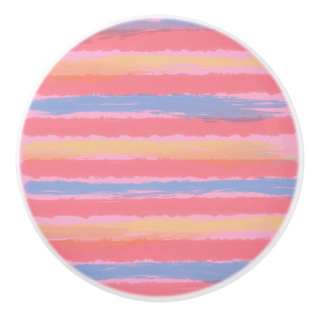 Hübsch Pink Blau Gelb Streifen Keramikknauf (Vorderseite)