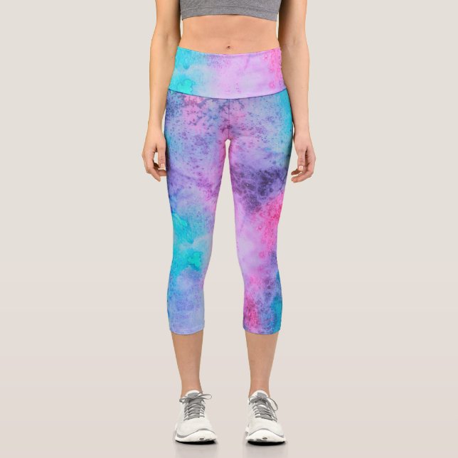 Hübsch Pink Blau Lila Salatfarben Kunst, Dichtung  Capri Leggings (Vorderseite)