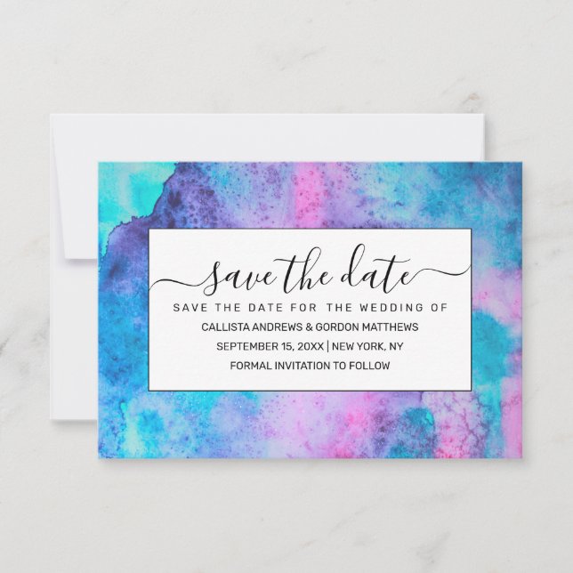 Hübsch Pink Blau Lila Salatfarben Kunst, Dichtung  Save The Date (Vorderseite)
