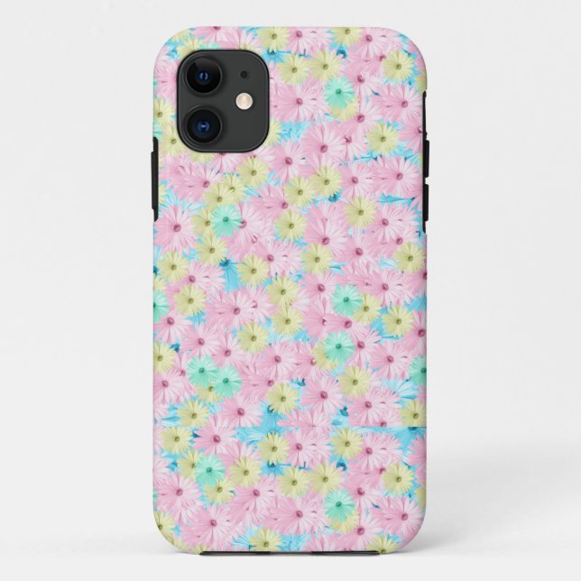 Hübsch Pink Blue Floral Daisies Case-Mate iPhone Hülle (Rückseite)