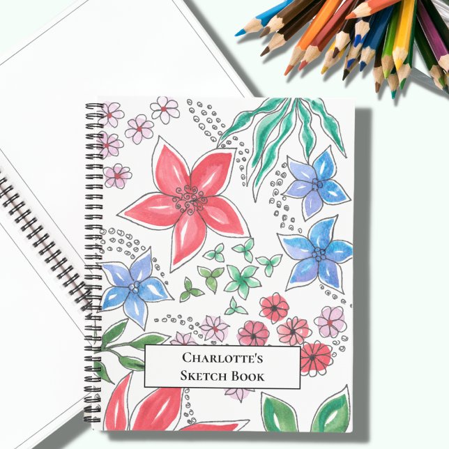 Hübsch Pink Blue Floral Sketch Zurück in die Schul Notizbuch (Von Creator hochgeladen)