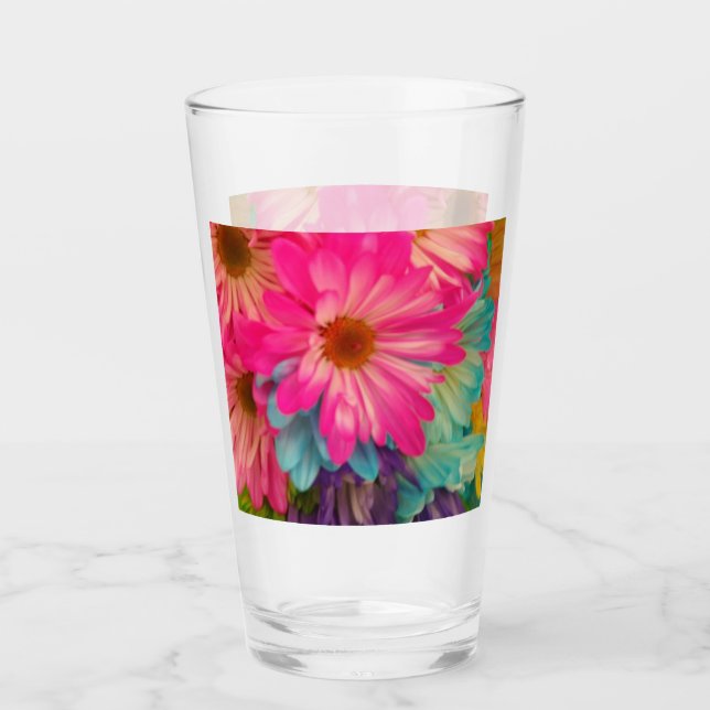 Hübsch Pink Blue & Yellow Daisies Glas (Vorderseite)