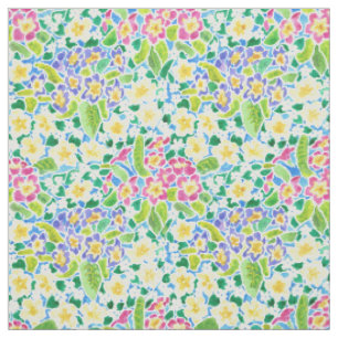 Hübsch Pink Blue Yellow Primroses Blumengewebe Stoff