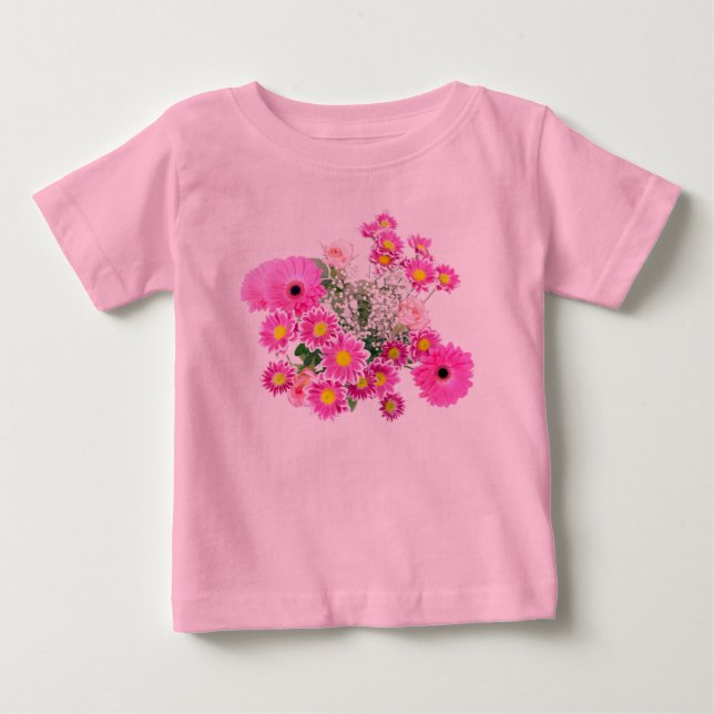 Hübsch Pink Blume Baby Tutu Bodysuit T-shirt (Vorderseite)