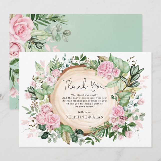 Hübsch Pink Blume Rose Garden Kinderdusche Dankeskarte (Vorne/Hinten)