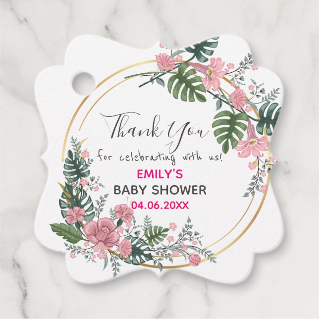 Hübsch Pink Blumenstrauß Dankeschön Kinderdusche Geschenkanhänger (Vorderseite)
