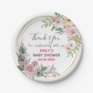 Hübsch Pink Blumenstrauß Dankeschön Kinderdusche Pappteller