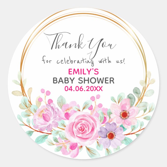 Hübsch Pink Blumenstrauß Dankeschön Kinderdusche Runder Aufkleber (Vorderseite)