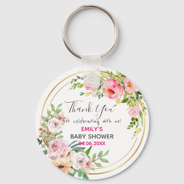 Hübsch Pink Blumenstrauß Dankeschön Kinderdusche Schlüsselanhänger (Vorderseite)
