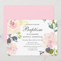 Hübsch Pink Blush Blume Baby Girl Taufe einladen
