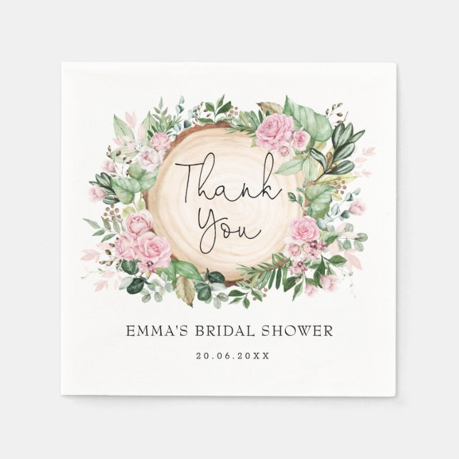 Hübsch Pink Blush Blume Grünes Brautparty Serviette (Vorderseite)