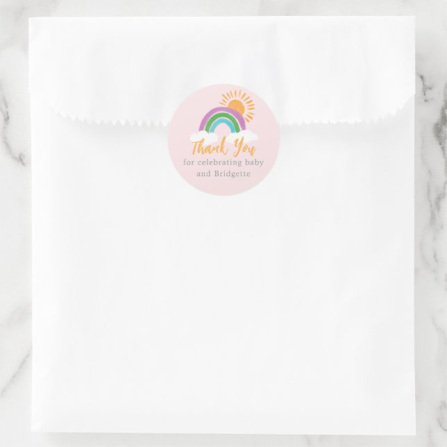 Hübsch Pink Boho Rainbow Baby Dusche Gefallen Runder Aufkleber (Tasche)