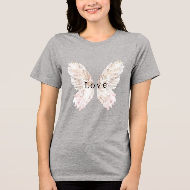 Hübsch Pink Butterfly Flügel Tri-Blend Shirt (Vorderseite)