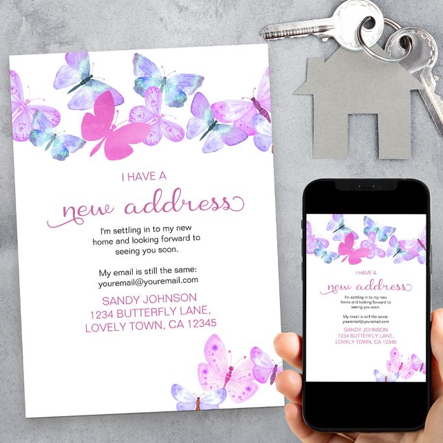 Hübsch Pink Butterfly Ich habe eine neue Adressenb Ankündigung (Von Creator hochgeladen)