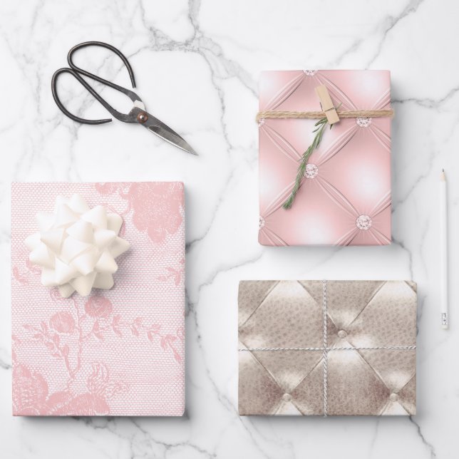 Hübsch Pink Champagne Glam Geschenkpapier Set (Vorderseite)