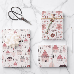 Hübsch Pink Christmas Mix Geschenkpapier Set