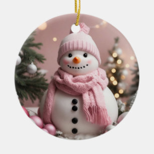 Hübsch Pink Christmas Snowman Keramik Ornament