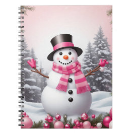 Hübsch Pink Christmas Snowman Scene Notizblock