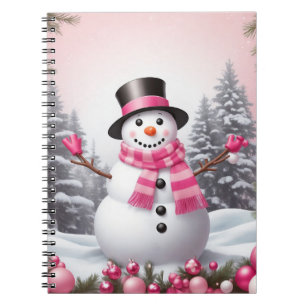 Hübsch Pink Christmas Snowman Scene Notizblock
