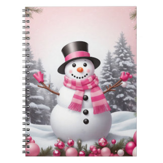 Hübsch Pink Christmas Snowman Scene Notizblock