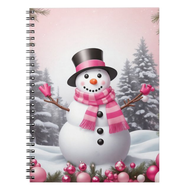 Hübsch Pink Christmas Snowman Scene Notizblock (Vorderseite)