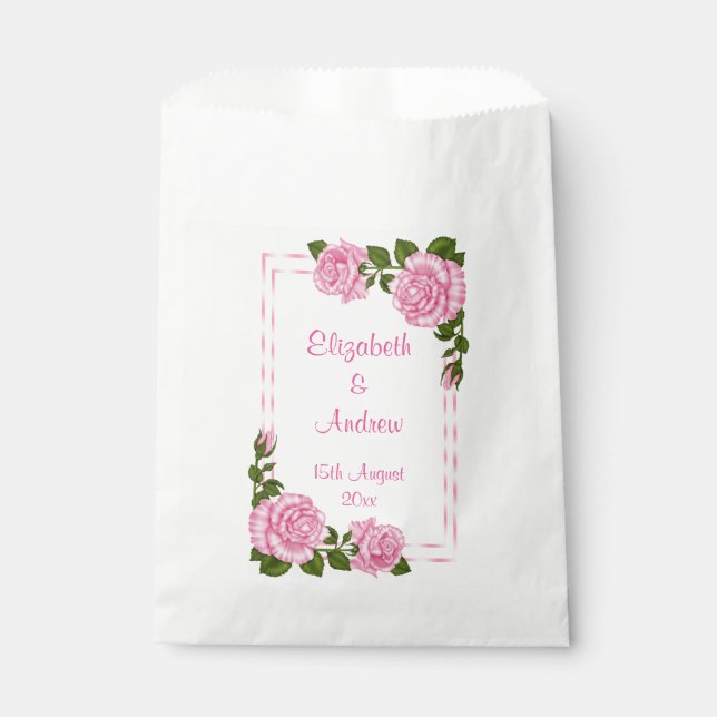 Hübsch Pink Corner Bouquets Hochzeit Geschenktütchen (Vorderseite)