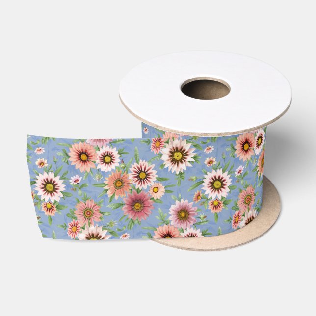 Hübsch Pink Daisy floral Botanisches Kunstmuster Satinband (Spule)