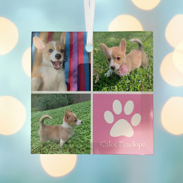 Hübsch Pink Dog Collage Custom Haustier Weihnachts Ornament Aus Glas
