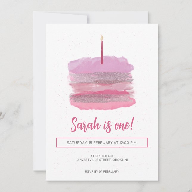 Hübsch Pink Erster Geburtstag Einladung (Vorderseite)