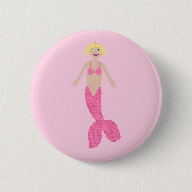 Hübsch Pink Fantasy Mermaid Button (Vorderseite)