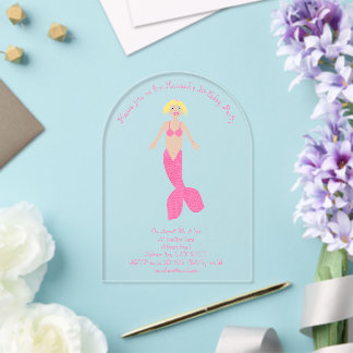 Hübsch Pink Fantasy Mermaid Custom Birthday Party Acryleinladungen