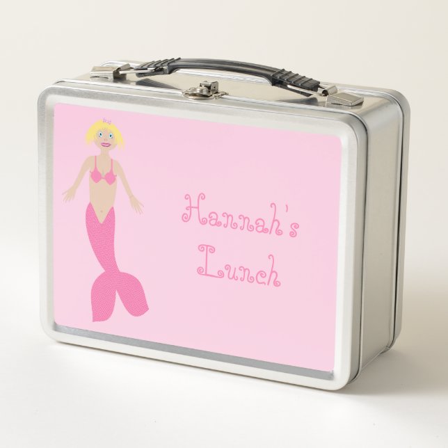 Hübsch Pink Fantasy Mermaid Custom Metall Brotdose (Vorderseite)