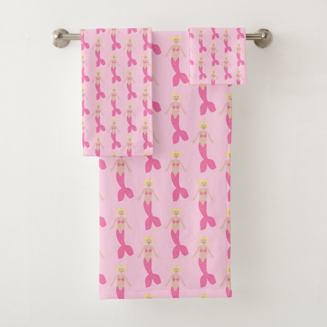 Hübsch Pink Fantasy Mermaid Gemustert Badhandtuch Set (Insitu)