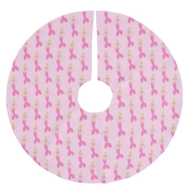 Hübsch Pink Fantasy Mermaid Gemustert Polyester Weihnachtsbaumdecke (Vorderseite)