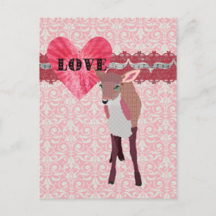 Hübsch Pink Fawn Liebe Damask Postkarte