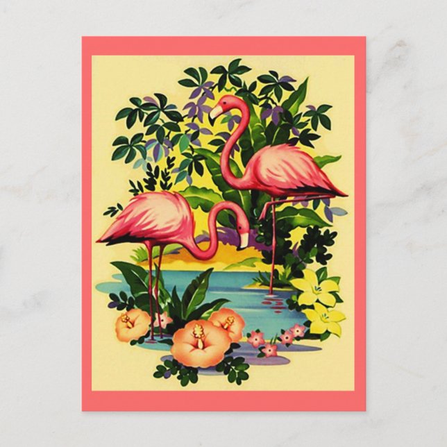 HÜBSCH PINK FLAMINGOS IN DER TROPISCHEN WALDPOSTKA POSTKARTE (Vorderseite)