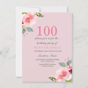 Hübsch Pink Floral 100. Geburtstagsparty Einladung