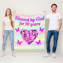 HÜBSCH PINK FLORAL 90. GEBURTSTAG PRAYER BLANKET FLEECEDECKE