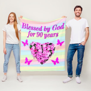 HÜBSCH PINK FLORAL 90. GEBURTSTAG PRAYER BLANKET FLEECEDECKE