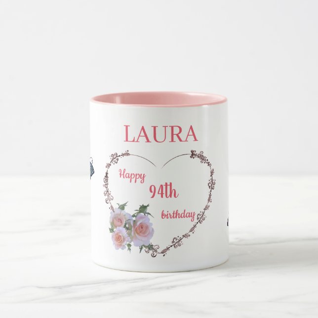 Hübsch Pink Floral 94. Geburtstag Tasse (Zentrum)