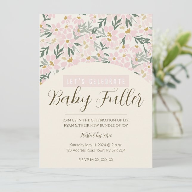 Hübsch Pink Floral Boho Kinderdusche Einladung (Stehend Vorderseite)