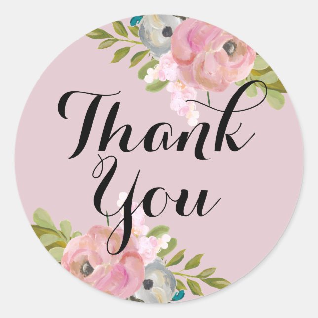 Hübsch Pink Floral Danke Stickers (Vorderseite)
