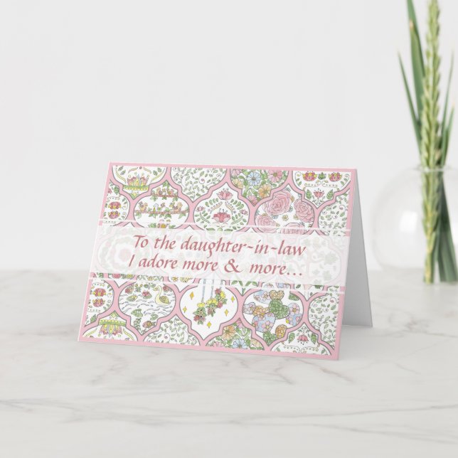 Hübsch Pink Floral Daughter-Schwiegertochter Happy Karte (Vorderseite)