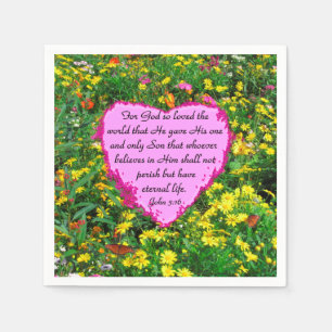 HÜBSCH PINK FLORAL JOHN 3:16 FOTO DESIGN SERVIETTE