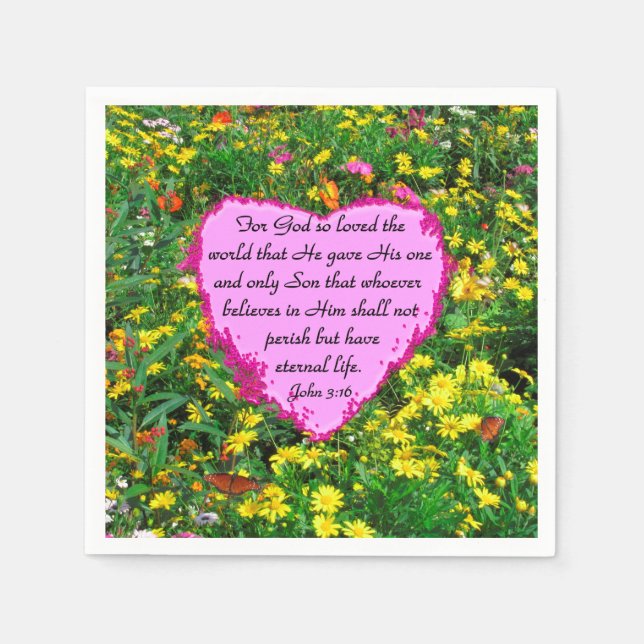 HÜBSCH PINK FLORAL JOHN 3:16 FOTO DESIGN SERVIETTE (Vorderseite)